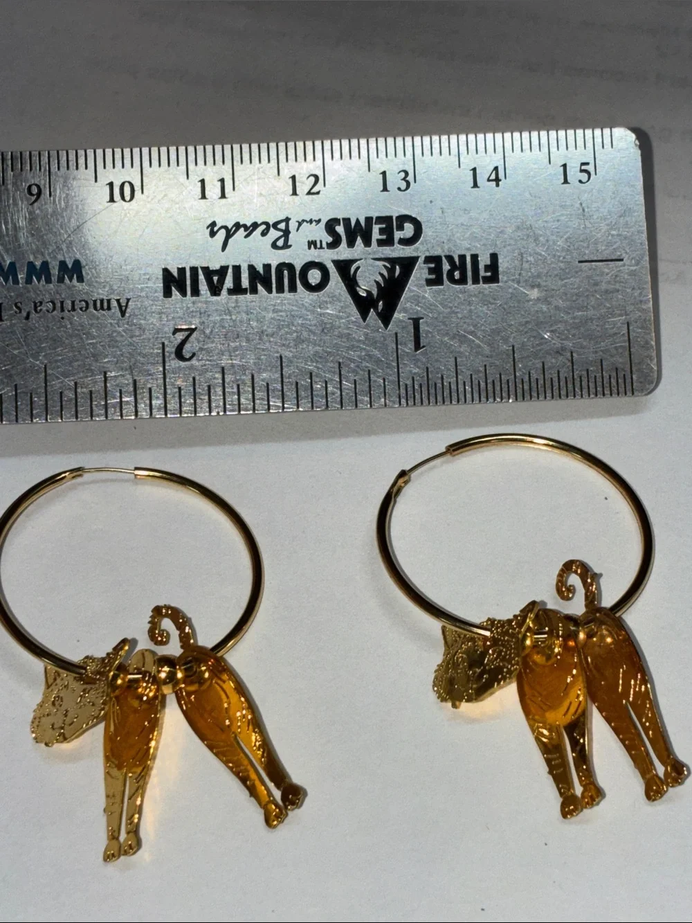 Vintage Gold Cat Hoop Earrings